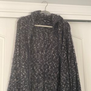 Express fuzzy cardigan with hood